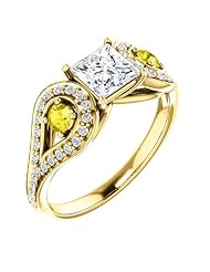 14K Yellow Gold Princess Cut Diamond and Yellow Sapphire Ring -- LIFETIME WARRANTY