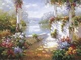 51CL5UCfuHL. SL160  Lakeside Pergola Beautiful MUSEUM WRAP CANVAS Print with Added BRUSHSTROKES Elan 36x27