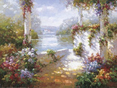 51CL5UCfuHL Lakeside Pergola Beautiful MUSEUM WRAP CANVAS Print with Added BRUSHSTROKES Elan 36x27