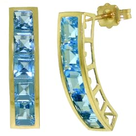 14k Gold Pin Earrings with Genuine Blue Topaz by 