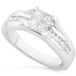 3/4ctw Princess & Round Diamond Engagement Ring in 14kt White Gold