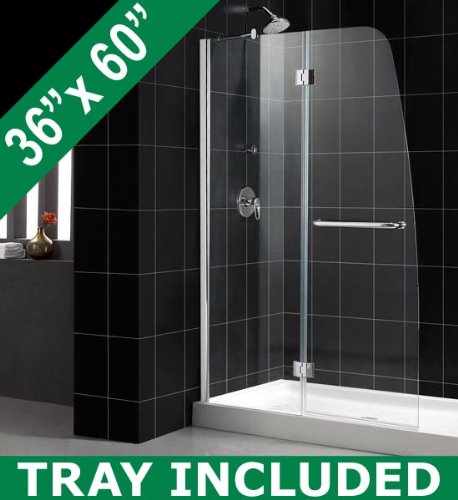 Complete Shower Enclosure : AQUA Glass Shower Door SHDR-3148726: 48W x 72H with Left-Hand Drain Shower Tray. DL-6316L-01CL. Chrome Finish Frame Door