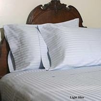 Homespell Egyptian Cotton 400 Thread Count 3 - Pc Sateen Stripe Duvet Cover Light Blue (King)
