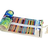 Damero Design Canvas Wrap Holder for 72 Colored Pencil, Roll Case for Pencils, Travel Organizer Pouch for Artist, Multi-purpose (No Pencils Included), 72 Holes, Painting
