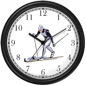 Nordic Cross Country Skier Snow Skiing Wall Clock by WatchBuddy Timepieces (White Frame)