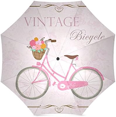 Vintage Bicycle and Flowers Print Design Foldable Rain/Sun Umbrella Wind Resistant Windproof Floding Travel Umbrella