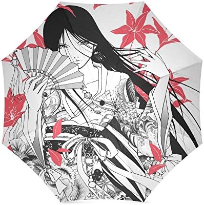 Design Custom Japanese Geisha Girl Art Folding Portable Outdoor Rain /Sun Umbrella Beach Travel Shade Sunscreen For Women/Men