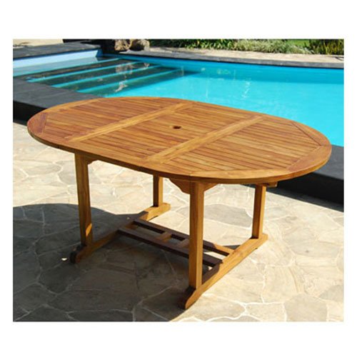 Table de jardin ovale teck huilé 6/8 personnes larg 120 cm long 120/170 - Ronde/ovale rallonge papillon