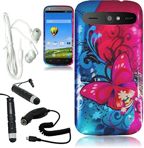 [ARENA] BLUE RED DANCING BUTTERFLIES COVER FITTED SNAP ON HARD CASE for ZTE WARP SYNC N9835 + FREE ARENA ACCESSORY KIT