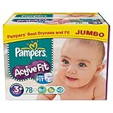 Pampers Active Fit Size 3+ Jumbo Pack of 78 Nappies
