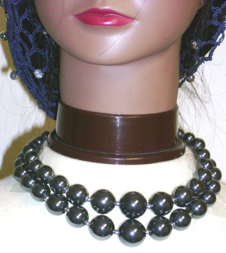 Click here to buy Two Strand Onyx Black Cultured Pearl Necklace for Women and Teens with Matching Earrings.