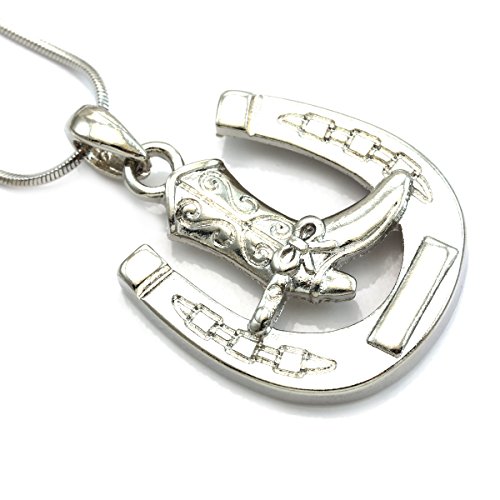 Horseshoe Cowboy Boots Pendant Necklace Lucky Western Cowgirl Charm Ladies Women Fashion Jewelry