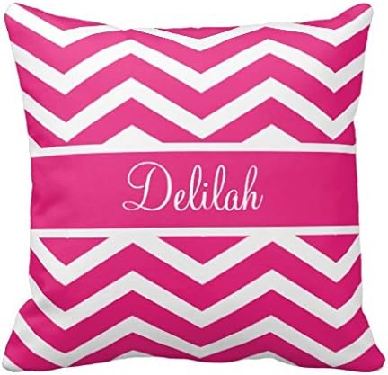 Custom Personalized Pillow Cover CasualTime Toss Pillow covers Hot Pink Chevron Custom Name Throw Cushion Case 16X16