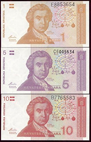 CROATIA 1, 5, 10 DINAR BANKNOTE COLLECTION (3 PIECES) WORLD PAPER MONEY