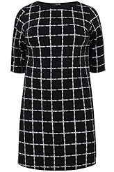 Plus Size Checkered Print Elbow Length Sleeves  Dress