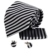 Y & G schwarz silber gestreiften Geschenk für Männer Rabatt Seidenkrawatten Manschettenknöpfe Taschentuch Set H5040