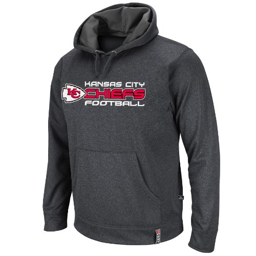 NFL Men's Kansas City Chiefs Gridiron Hood III Long Sleeve Hooded Fleece Pullover (Charcoal Marled/Black, Large)