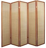 Asian Tropical Split Bamboo Rattan - 6ft. Serenity Japanese Shoji Folding Floor Screen Room Divider - 5 Panel Walnut
