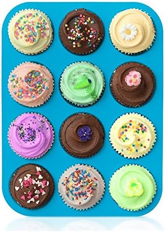 Bessmate Silicone Muffin Pan -12 Cups Blue Mold &amp; Baking Tray- Reusable, Non-Stick Bakeware For Cupcakes and Cakes ,Dishwasher /Microwave Safe