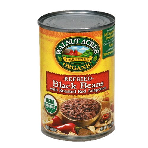 Walnut Acres Organic Refried Beans, Black Beans With Roasted Red Jallepeno, 15 Ounce Cans... by Walnut Acres