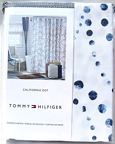 Tommy Hilfiger Cotton Shower Curtain California Dot Navy Blue
