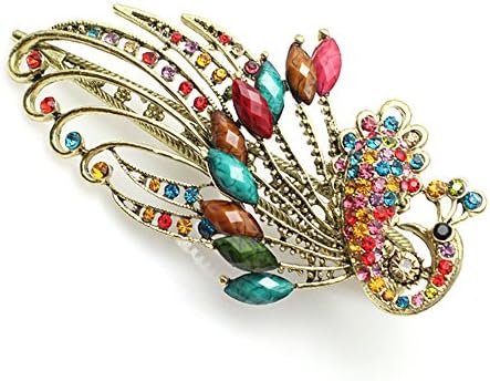 Beyend Green Women's Vintage Crystal Peacock Hair Clip Head Wear