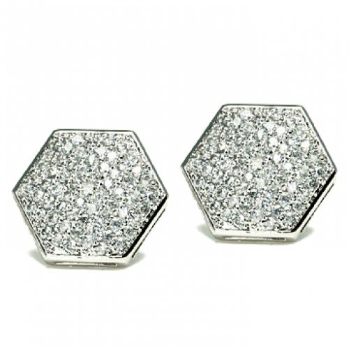Bling Jewelry Sterling Silver Micro Pave Octagon Stud Earrings 11mm
