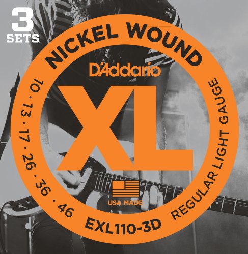 D'Addario EXL110-3D XL Nickel Wound Regular Light  (.010-.046) Electric Guitar Strings 3-Pack