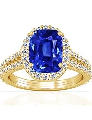 14K Yellow Gold Cushion Cut Blue Sapphire Ring With Sidestones (GIA Certificate)