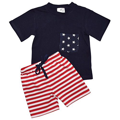 Unique Baby Boys Team USA Patriotic 2016 Olympics 2-Piece Summer Outfit (6, Blue)