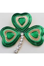 GOLD TONE CLEAR RHINESTONE ST PATRICKS PATTY'S DAY IRISH LEPRECHAUN SHAMROCK FLOWER CLOVER PIN BROOCH JEWELRY 2.5"