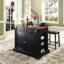 Furniture online: Drop Leaf Breakfast Bar Top Kitchen Island with 24" Upholstered Saddle Stools Black