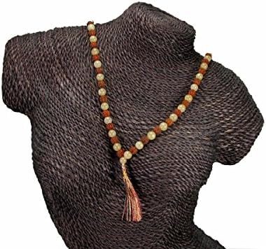 Golden Quartz and Rudraksha Seeds Mala with Tassel for Spiritual Growth, 8mm Beads