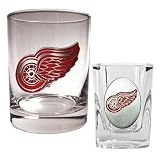NHL Detroit Red Wings Rocks Glass & Square Shot Glass Set - Primary Logo