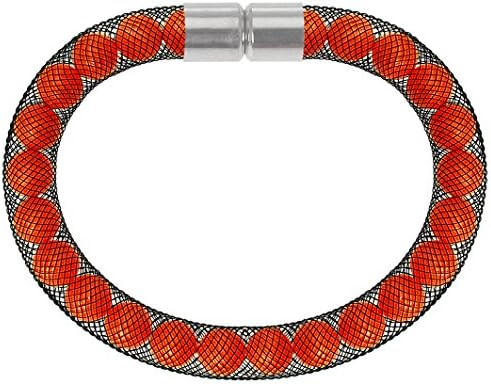 Lijumo Nylon Mesh Black Bracelet with Orange Swarovski Crystal Glass Pearls
