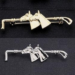 Equestrian Whip with Two Horse Heads Stock Pin