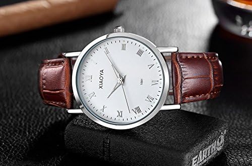Men's Wrist Watches Classic Analog Quartz Watches Luminous Waterproof Brown Leather Strap White Dial