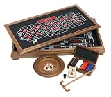 WALNUT 3-IN-1 CASINO Blackjack, craps & roulette w/clay chips, roulette wheel & 1 deck