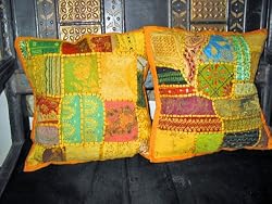 Cushion Covers Yellow Vintage Sari Toss Pillow Toss Cover