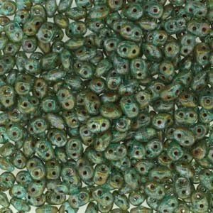 Czech Two-hole Superduo Beads 5.5x2.5mm Aqua Travertin Dark 24g