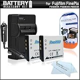 2 Pack Battery And Charger Kit For Fujifilm FinePix F750EXR F550EXR F500EXR F80EXR F600EXR F505 Digital Camera Includes 2 Replacement (1100Mah) NP-50 Batteries + AC/DC Rapid Travel Charger + LCD Screen Protectors + More