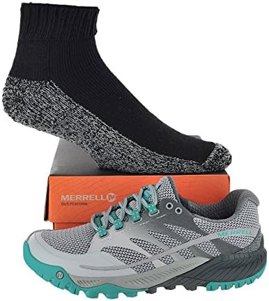 Merrell Women's All Out Charge with FREE Made in USA socks Bundle Light Grey/Green size 6.5M (US)