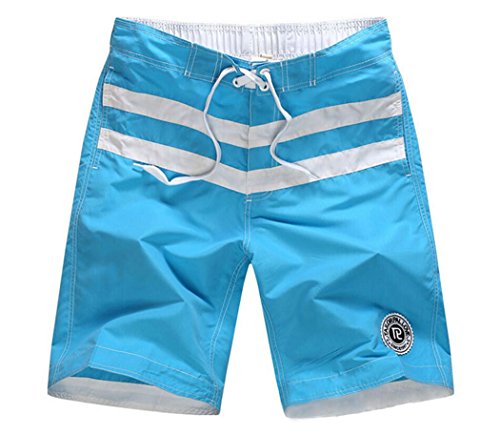 MR. R Men's Loose Beach Shorts White Stripe Swim Trunks