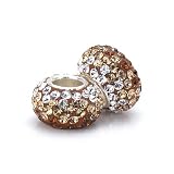 Bella Fascini Chocolate Brown & Champagne & Crystal Clear Cascade of Color Pave Bead Charms, Made with Swarovski Crystal Elements, Solid Sterling Silver Core - European Bead Charms, Set of 2