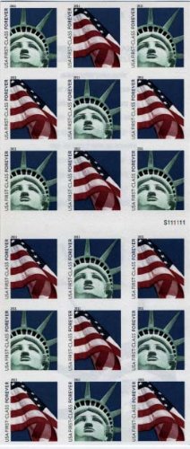Lady Liberty and U.S. Flag ATM Sheet of 18 x Forever US Postage Stamps