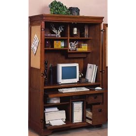 Computer Armoire in Real Wood Solid Oak and Oak Veneers in a Burnish Oak Finish by Homelegance