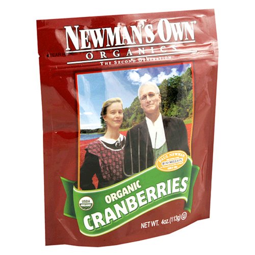 Newman's Own Organics Cranberries Stand-up Zip Bag, 4-Ounce Bags (Pack of 6)