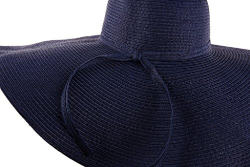 SUNJAZZ HM898 Summer Beach Straw Hats with Large Brim for Women Sun Hat Navy