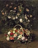 Roses In a Basket Beside a Rose Bush: Johan Laurents Jensen. 16.88 inches by 20.00 inches. Art Print Poster 51CNd8b9wSL. SL160 Roses In a Basket Beside a Rose Bush: Johan Laurents Jensen. 16.88 inches by 20.00 inches. Art Print Poster