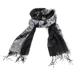 New Sheer Thin Spring Floral Long Scarf Shawl 74x24 Black